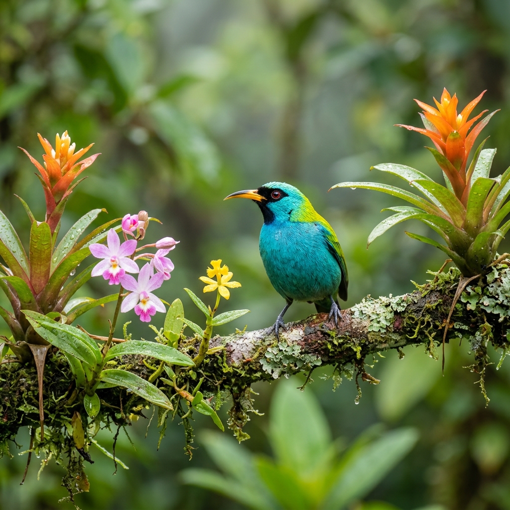 Biodiversidad colombiana con aves tropicales